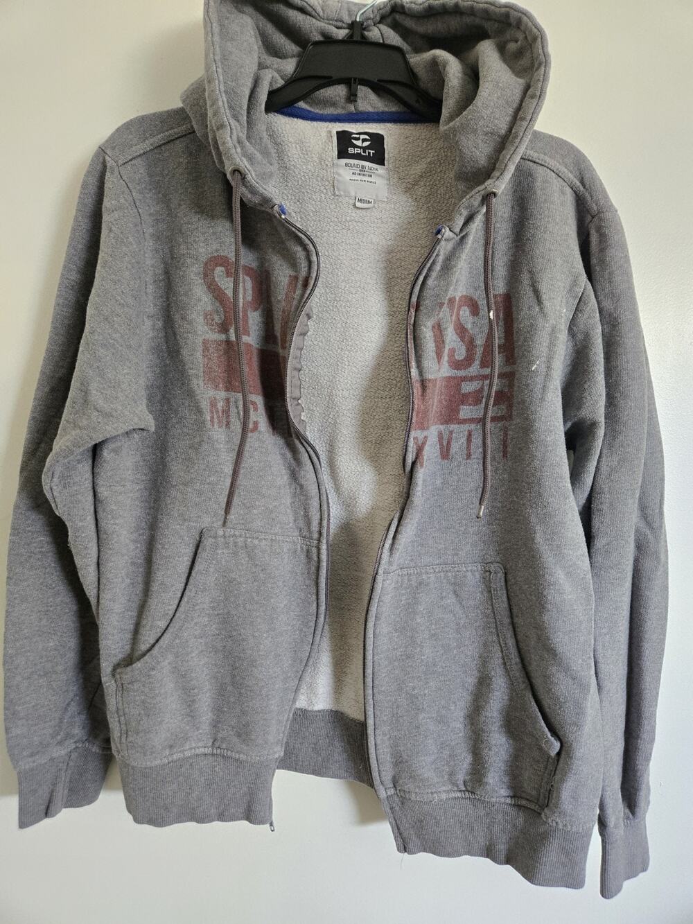 SPLIT Vintage Y2K Men’s Full Zip Hoodie Sweatshirt Gray Size Medium Skate Surf